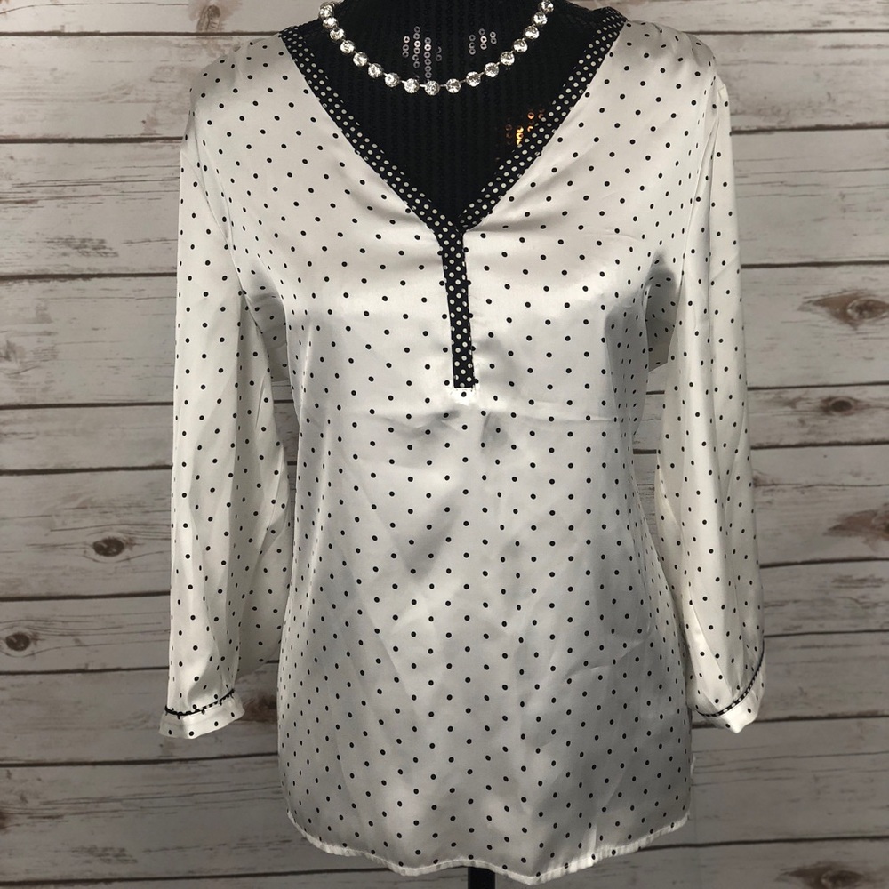 🎀Limited Tunic Blouse White/Black Polka Dots Sz L